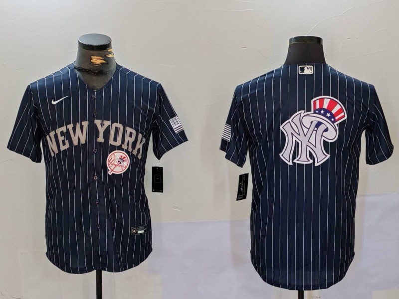 Men New York Yankees Blank Blue stripe joint name 2024 Nike MLB Jersey style 91216